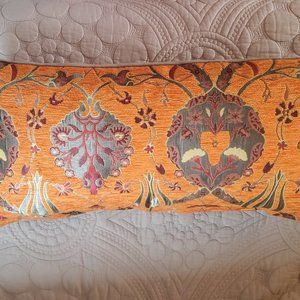 Handmade Chenille Floral Lumbar Pillow NWOT Orange Beautiful!